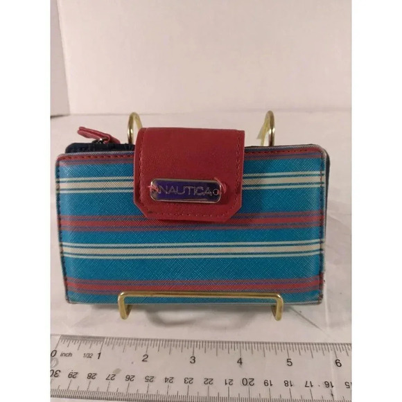 Nautica Wallet Red White Blue Stripes RFID Protect Nautical Colorful - Picture 1 of 10